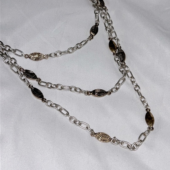 Two Tone, 3 Row Necklace from The Sak Recycled Metal 31” Long+Extender BRAND NEW - Picture 4 of 13